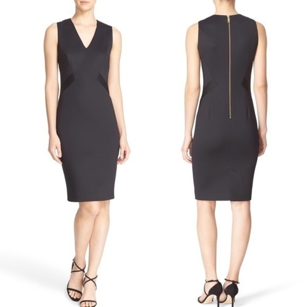 TED BAKER AALEYAD OTTOMAN NEOPRENE SHEATH DRESS.